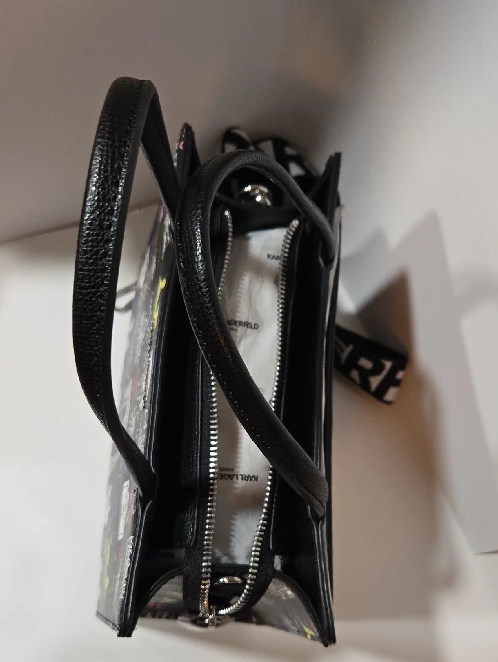 NWT Karl Lagerfeld Paris Graphic Tote Bag Crossbody Strap Paris Print. Nwt. - Picture 6 of 9